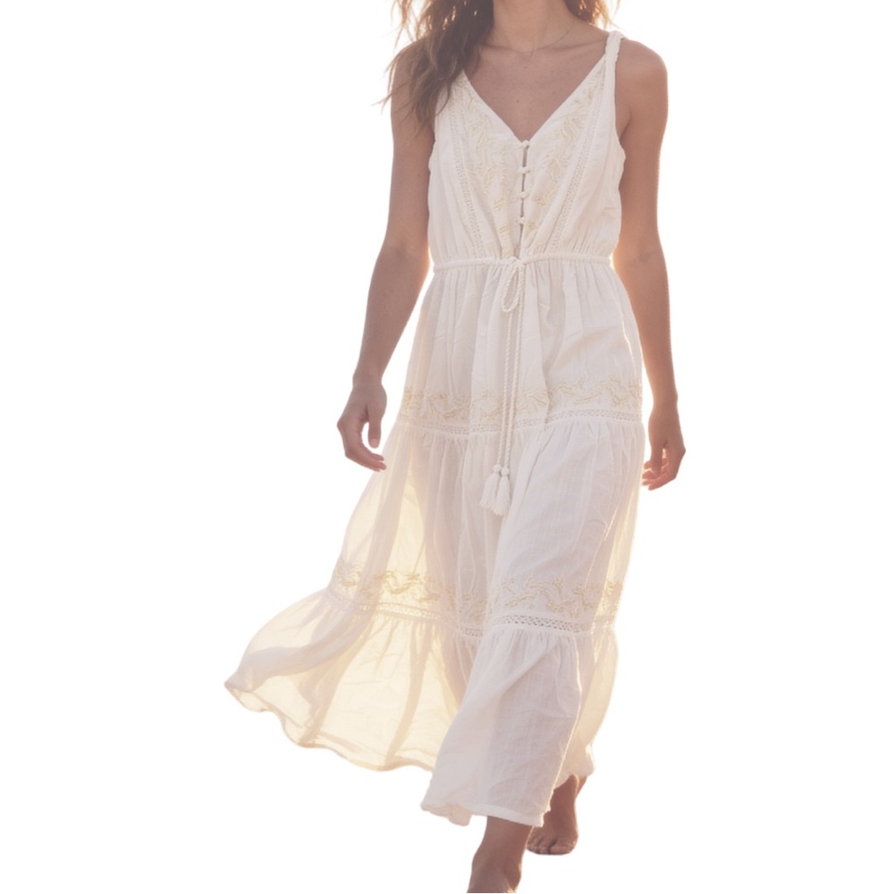 Joie Cream Maxi Dress with Tassel Tie - Picture 2 of 12
